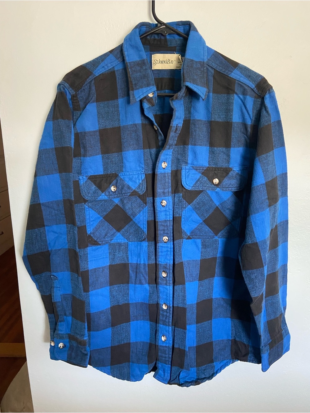 St. John's Bay Blue & Black Plaid Button-Down Shirt on